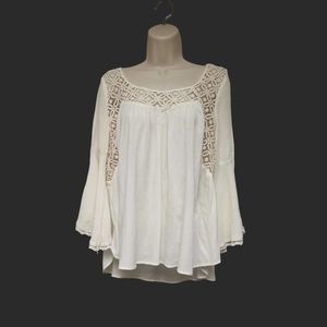 Blush Noir Boho 3/4 Bell Sleeve Lace Flowy Blouse Size Large